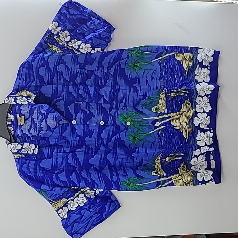 IN GEAR Men's Blue Short Sleeve Button Down Hawaiian Shirt 100% Rayon - Size XXL